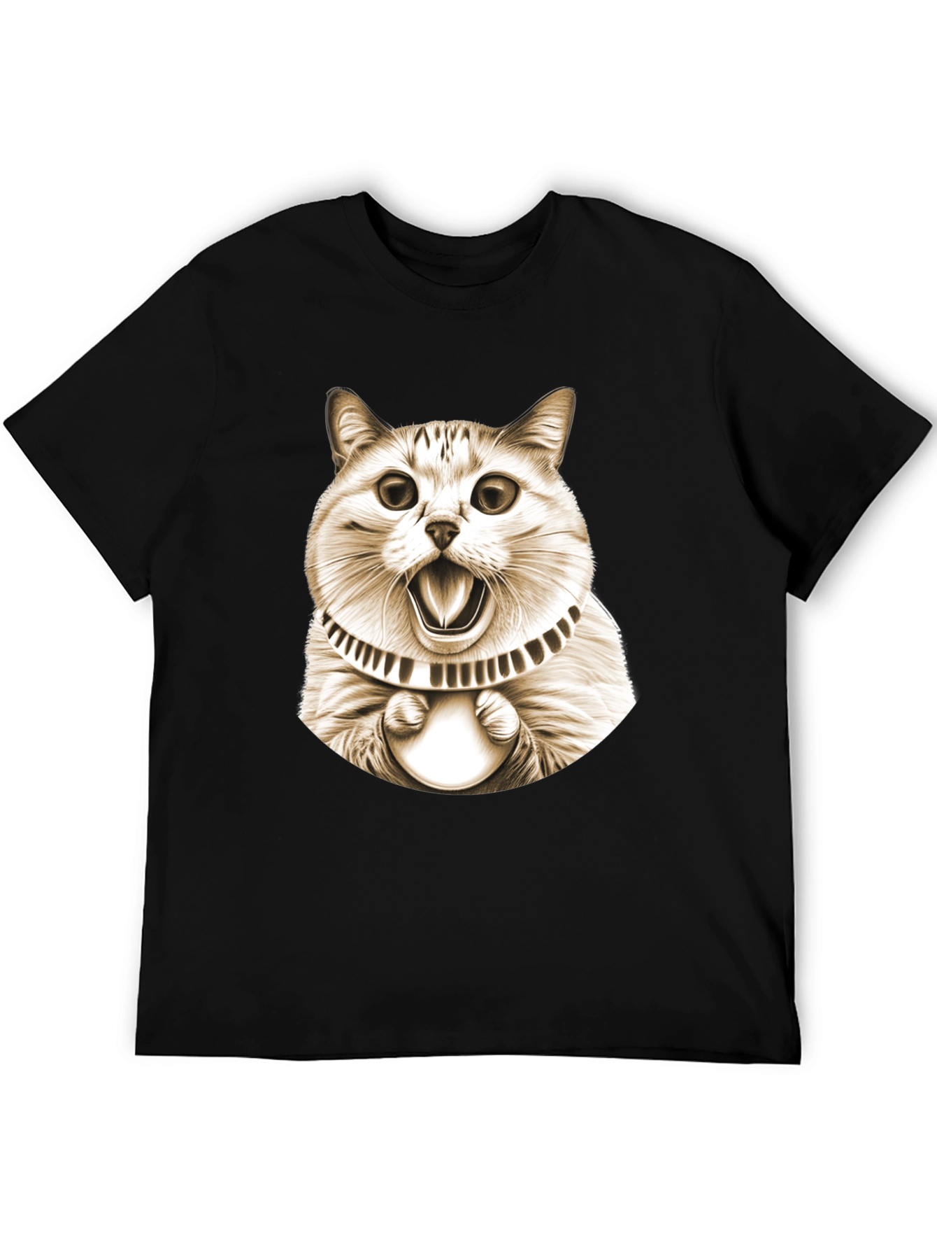 Funny Cat Graphic Tee - Black Cotton T-Shirt