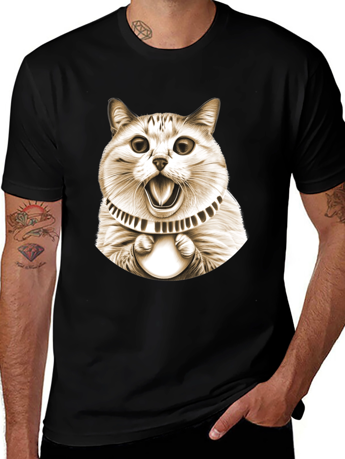 Funny Cat Graphic Tee - Black Cotton T-Shirt