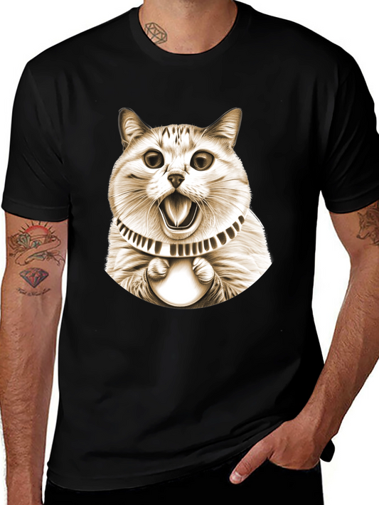 Funny Cat Graphic Tee - Black Cotton T-Shirt