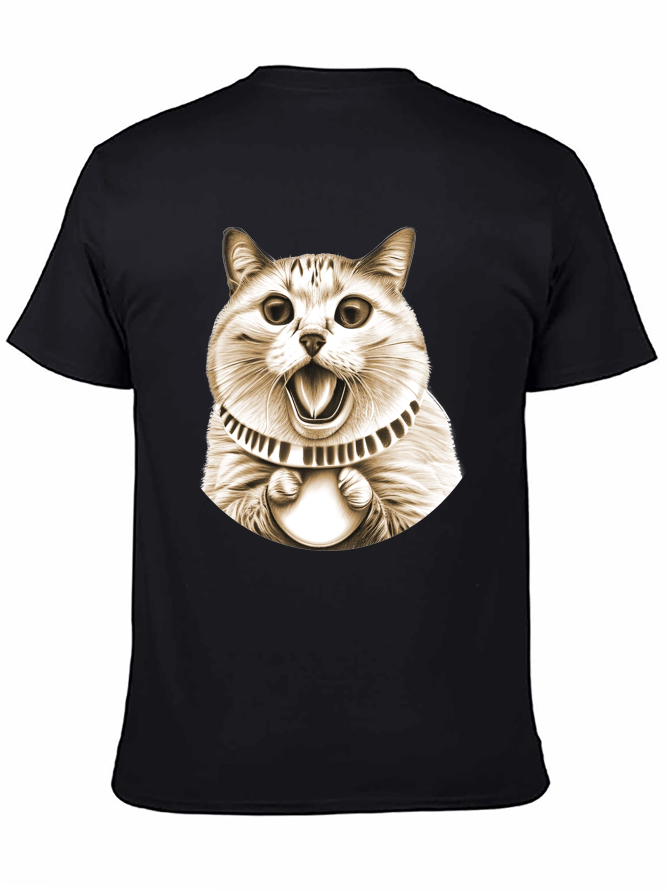 Funny Cat Graphic Tee - Black Cotton T-Shirt