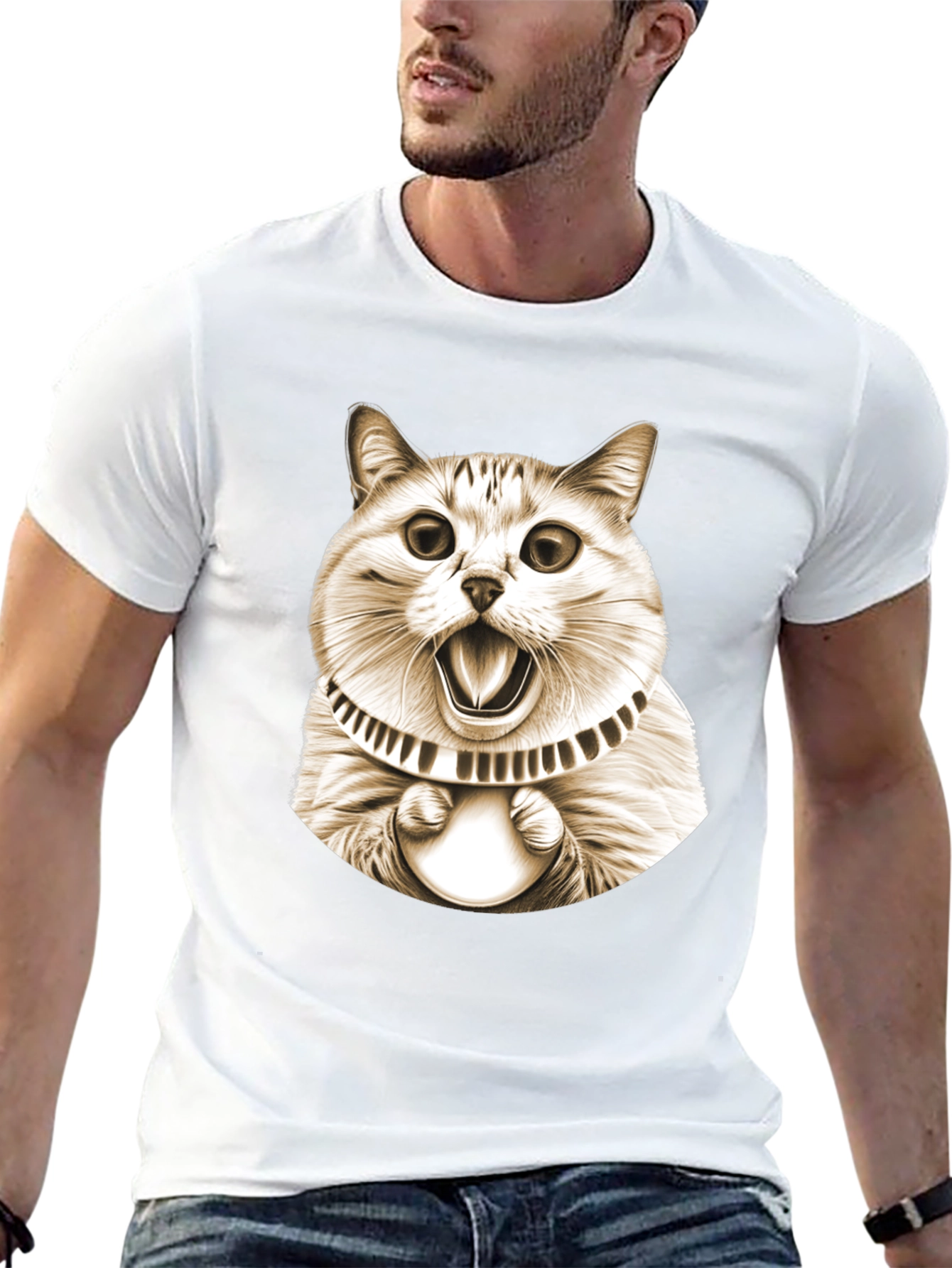 Funny Cat Graphic Tee - Black Cotton T-Shirt