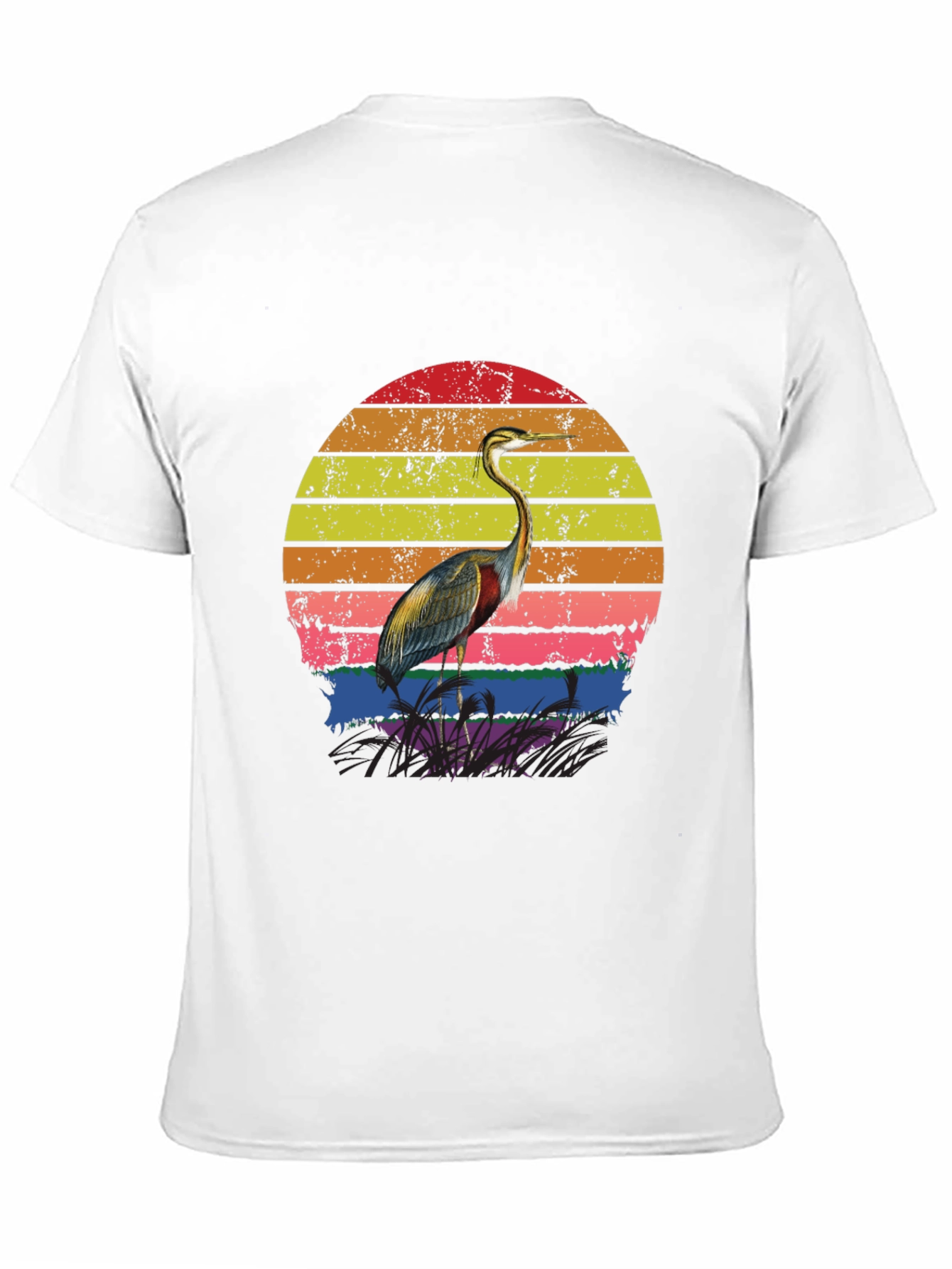 Retro Heron Sunset Graphic Tee - Black Cotton Blend