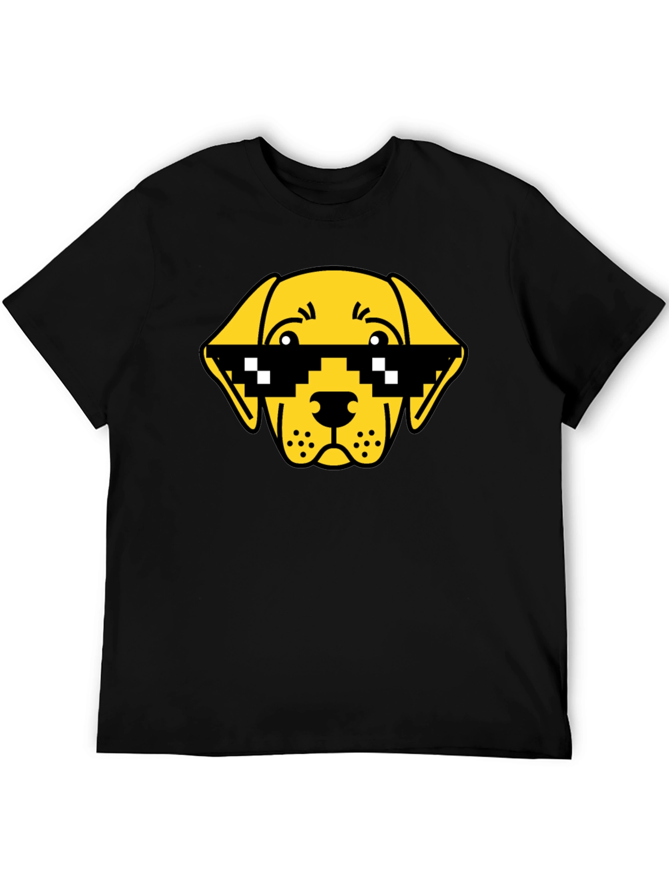 Funny Dog Pixel Sunglasses Black T-Shirt