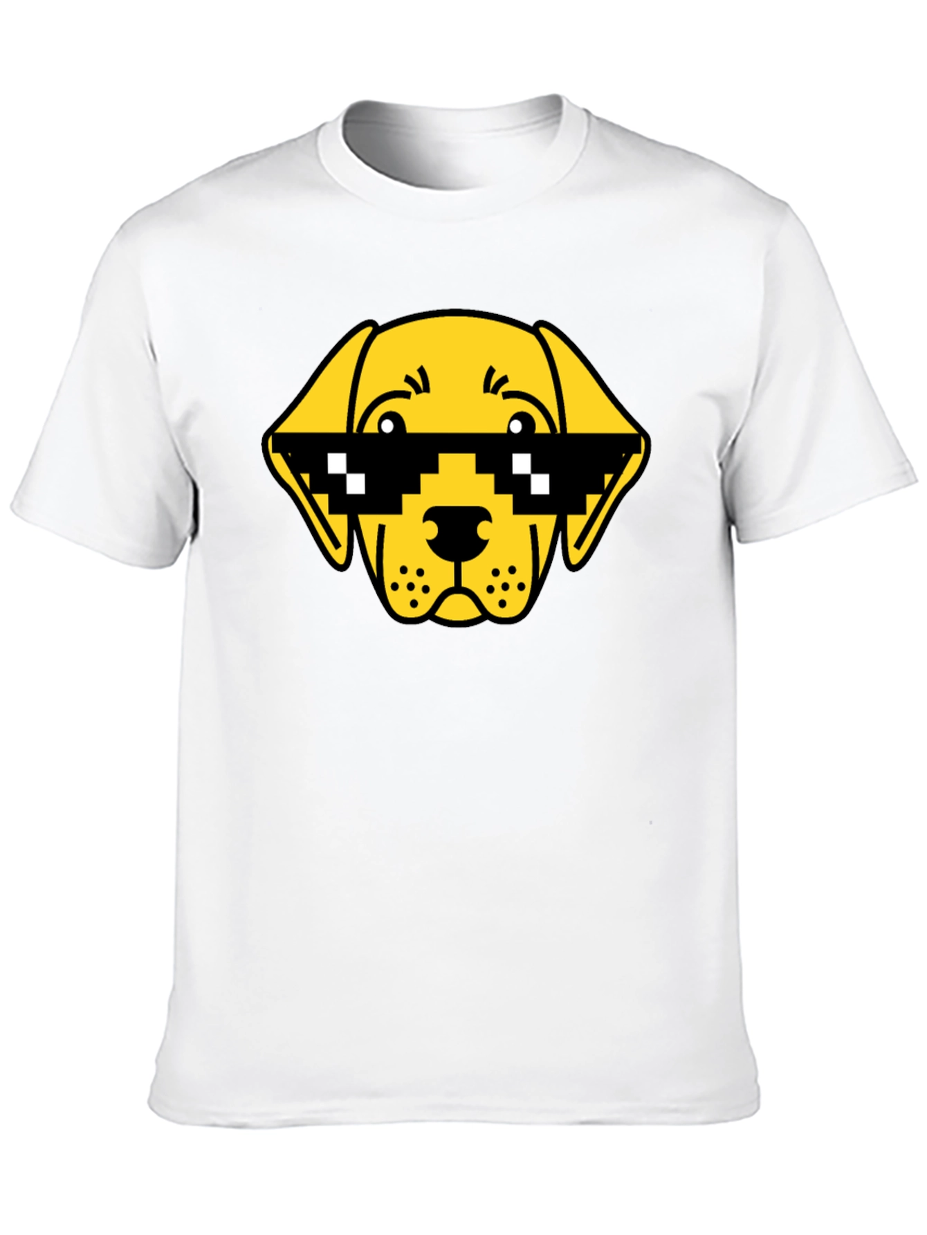 Funny Dog Pixel Sunglasses Black T-Shirt