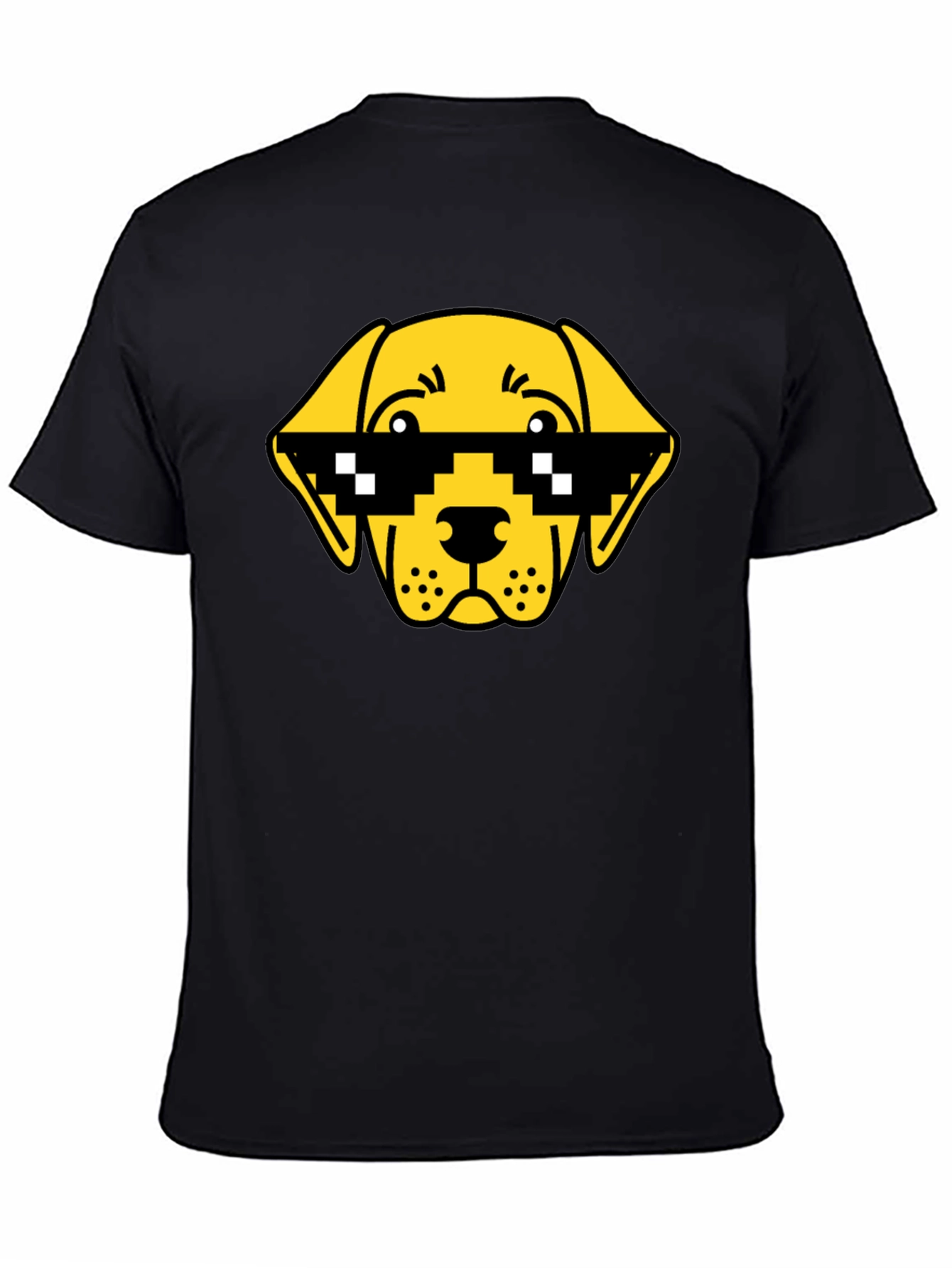 Funny Dog Pixel Sunglasses Black T-Shirt