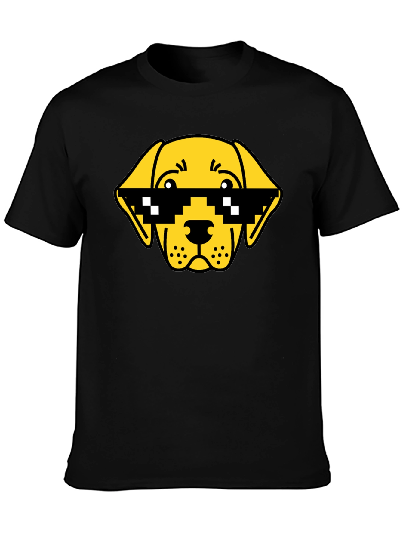 Funny Dog Pixel Sunglasses Black T-Shirt