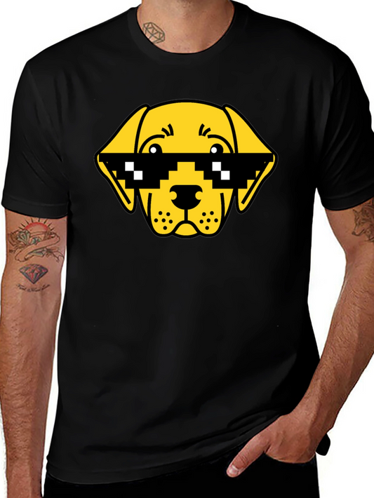 Funny Dog Pixel Sunglasses Black T-Shirt