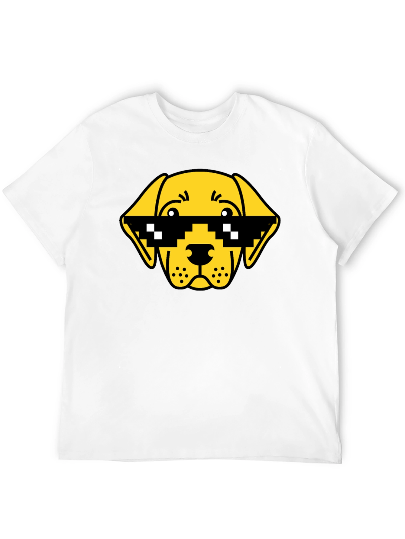 Funny Dog Pixel Sunglasses Black T-Shirt