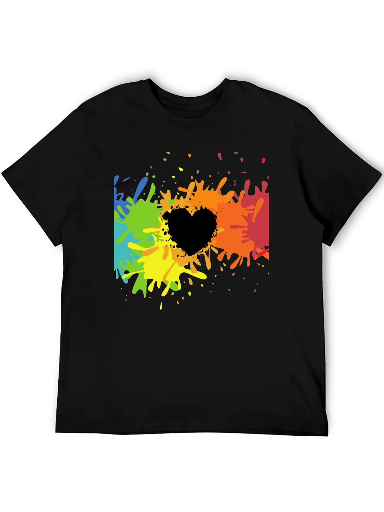 Rainbow Splatter Heart Graphic Tee - Black