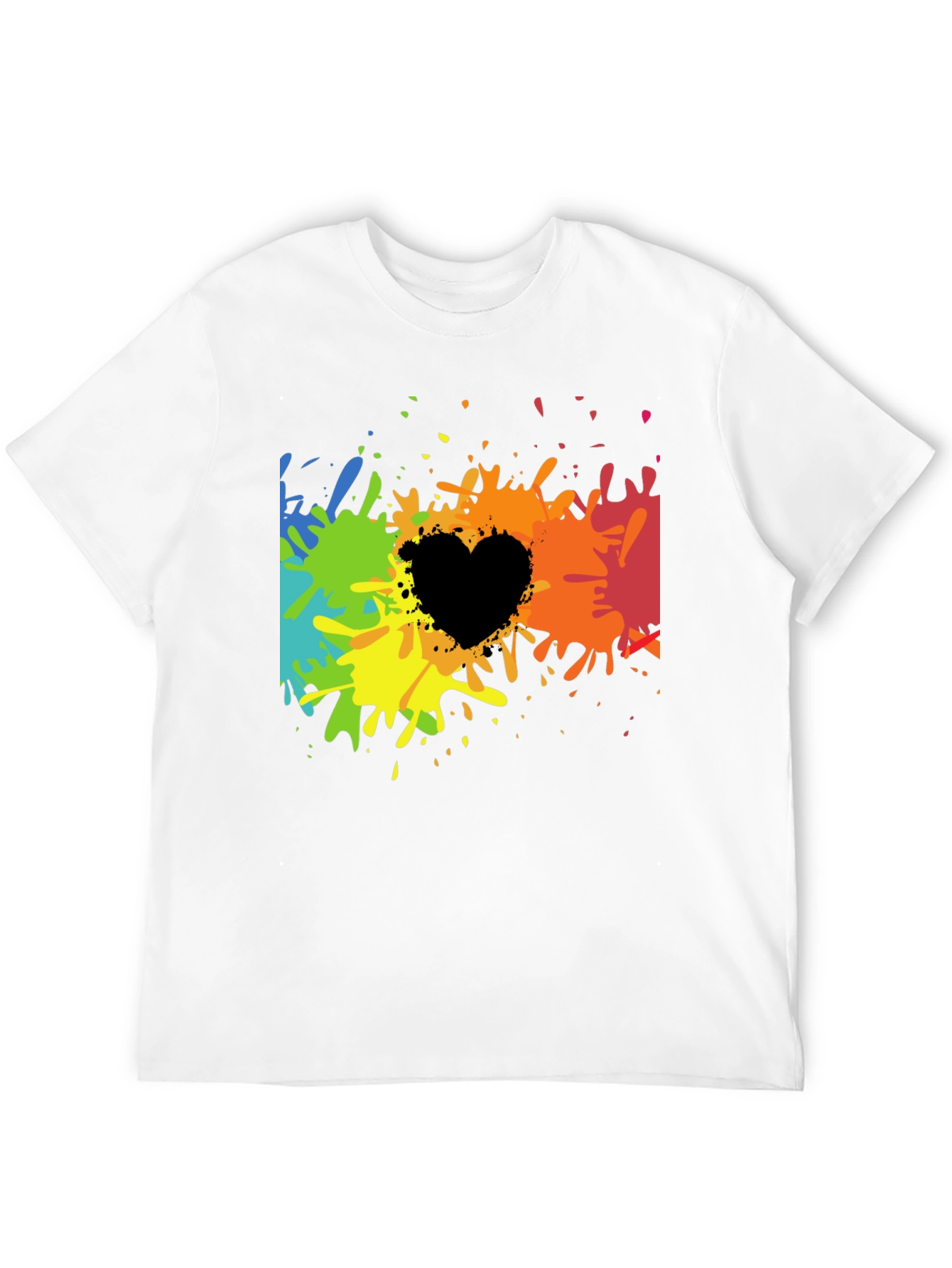 Rainbow Splatter Heart Graphic Tee - Black