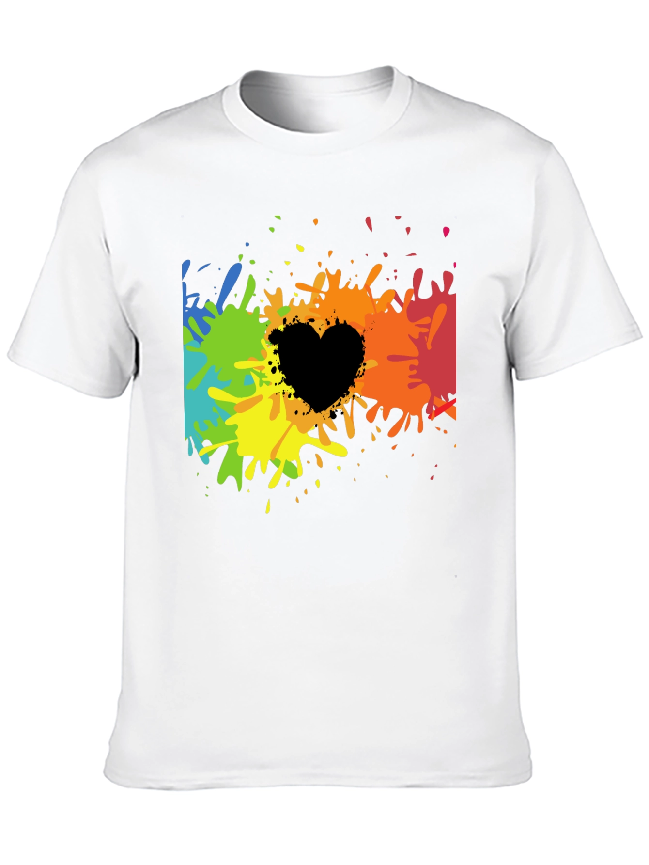 Rainbow Splatter Heart Graphic Tee - Black