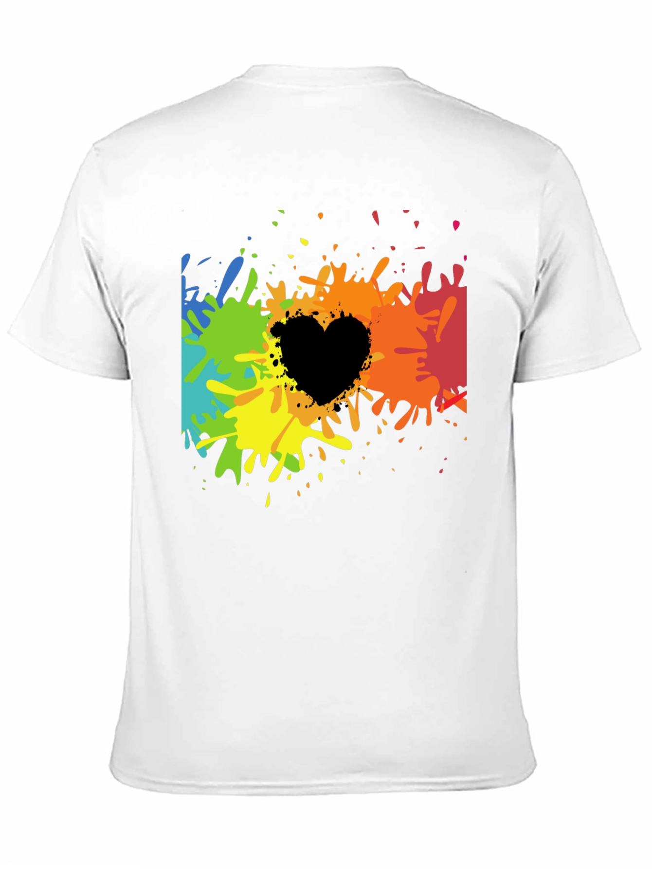 Rainbow Splatter Heart Graphic Tee - Black