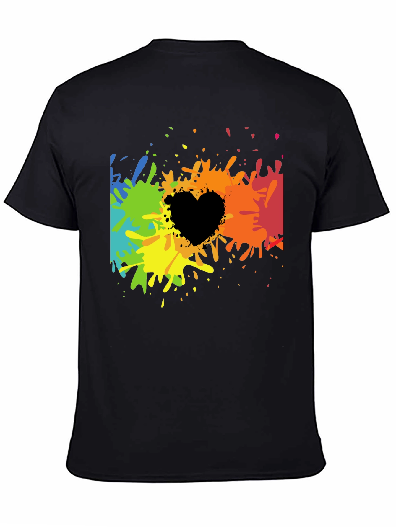 Rainbow Splatter Heart Graphic Tee - Black