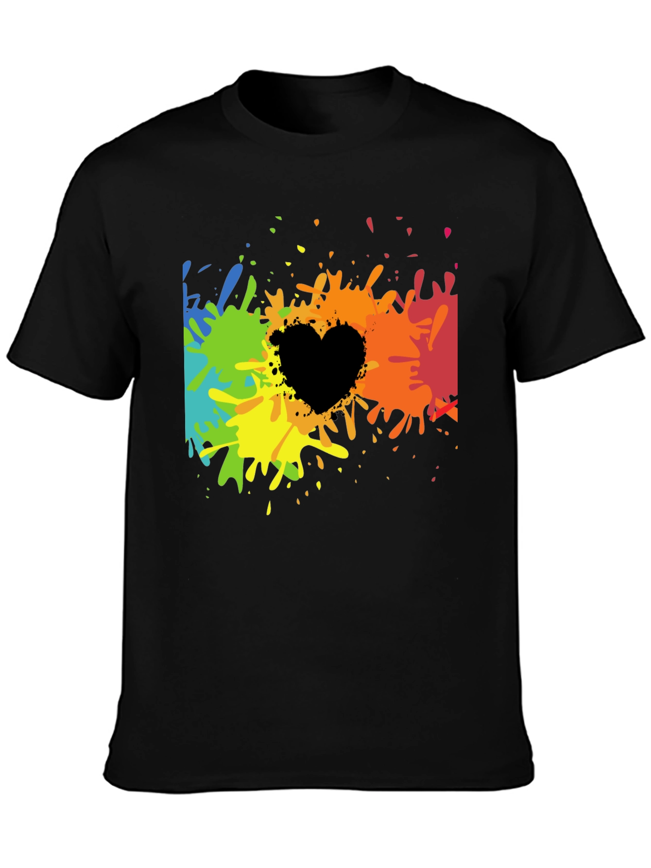 Rainbow Splatter Heart Graphic Tee - Black