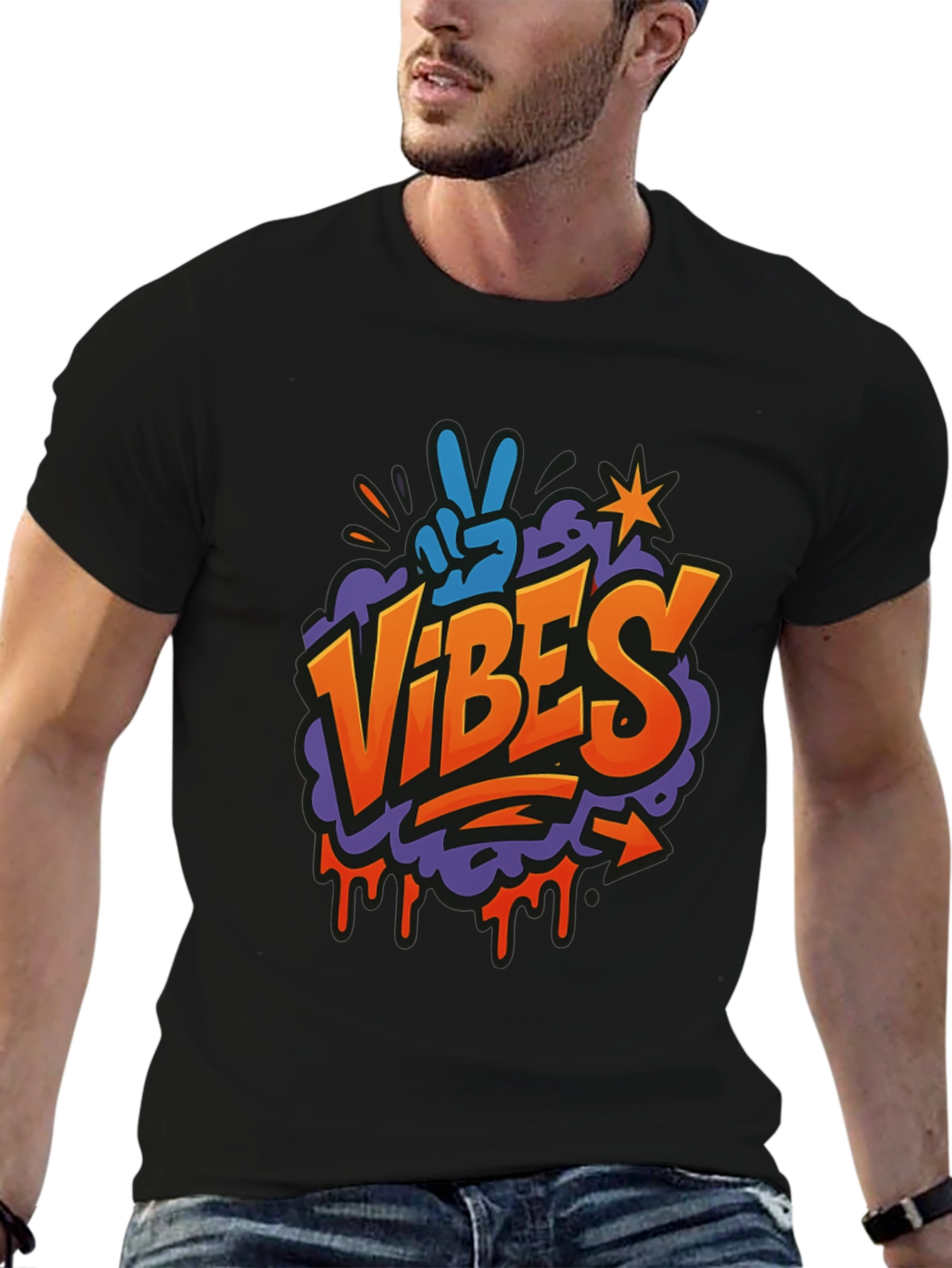 Vibes Graphic Print Crew Neck T-Shirt