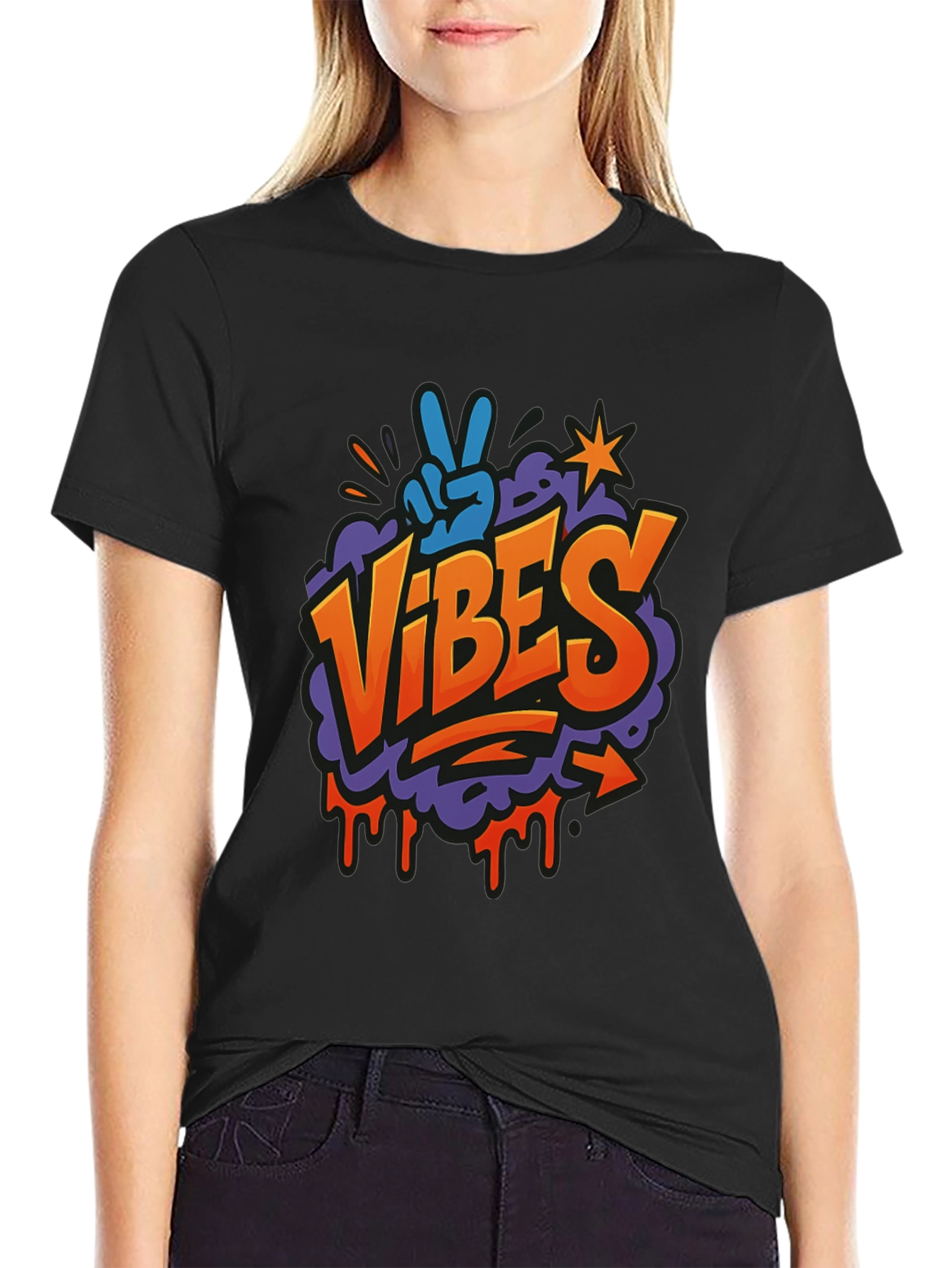 Vibes Graphic Print Crew Neck T-Shirt