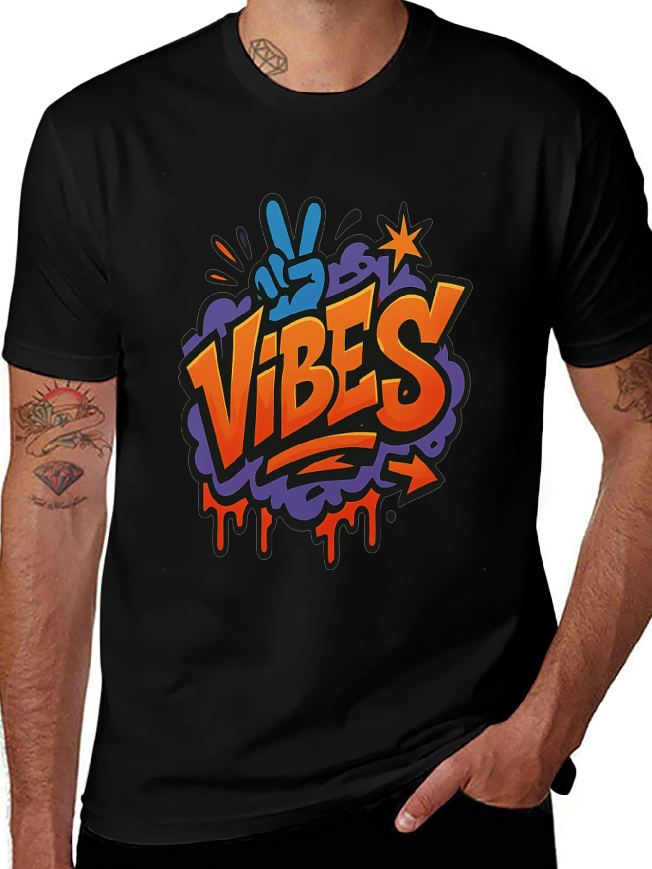 Vibes Graphic Print Crew Neck T-Shirt