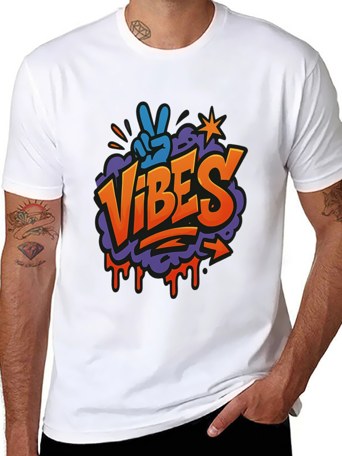 Vibes Graphic Print Crew Neck T-Shirt