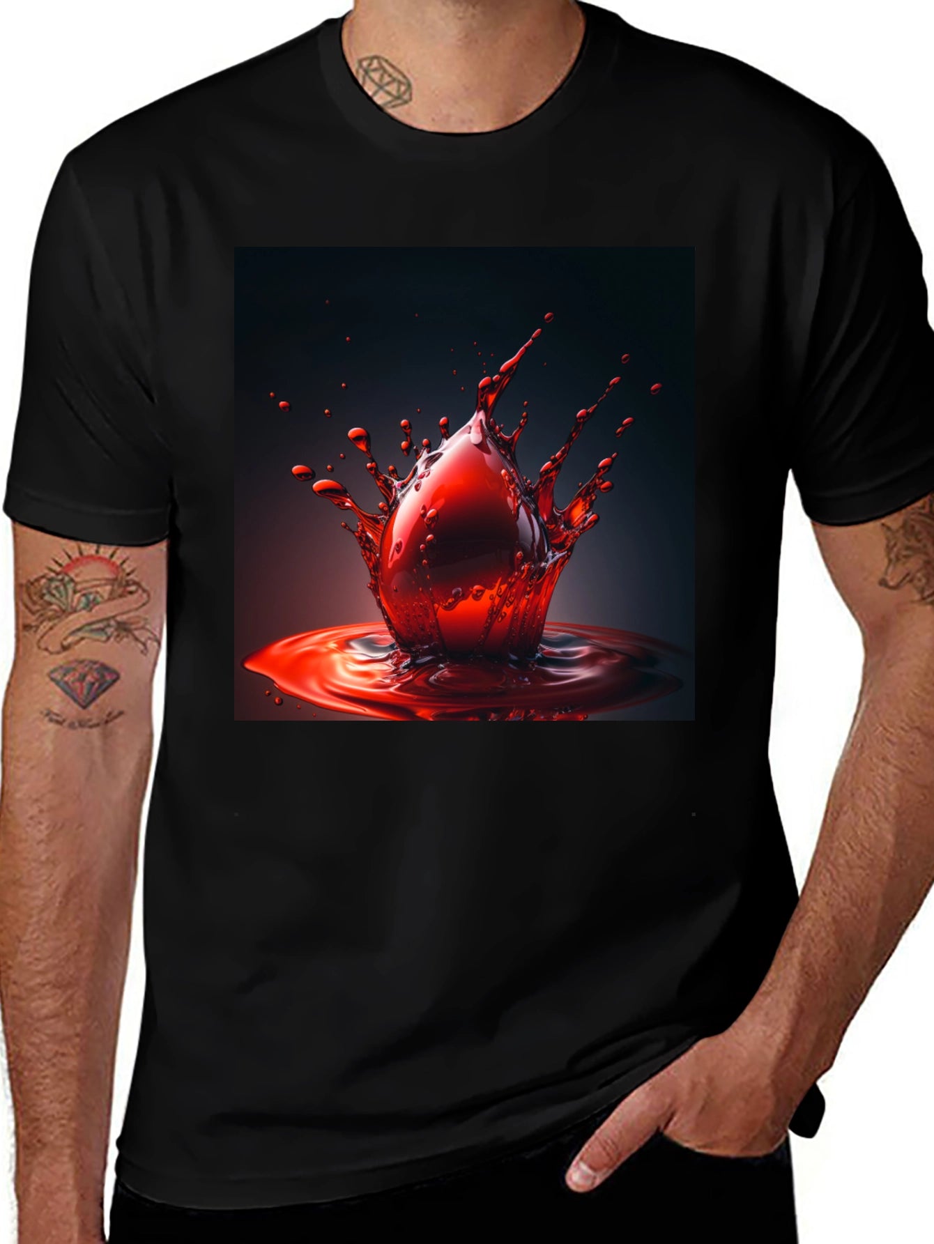 Blood Drop Tee - Bold Graphic Print Black Shirt
