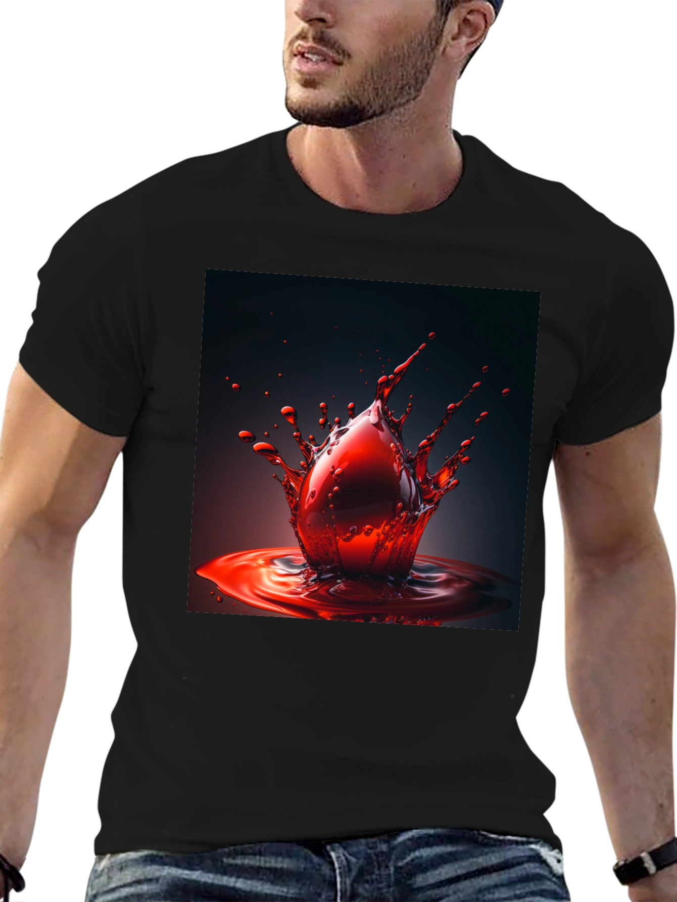 Blood Drop Tee - Bold Graphic Print Black Shirt