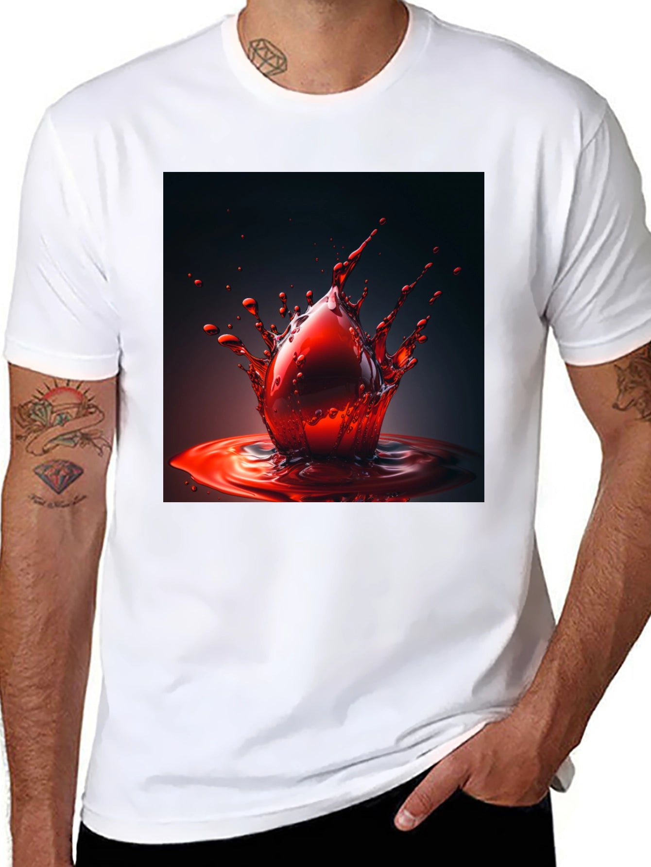 Blood Drop Tee - Bold Graphic Print Black Shirt