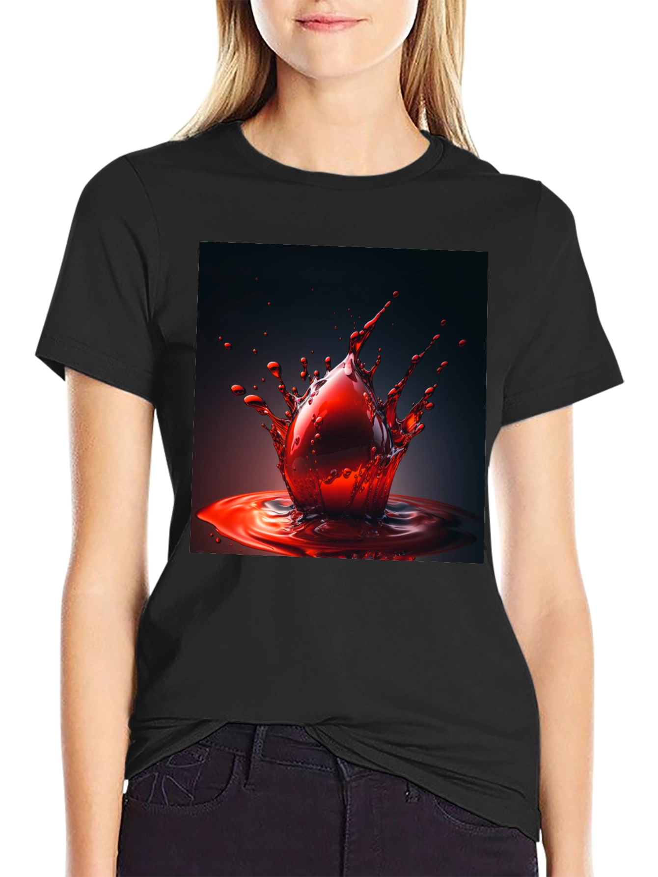 Blood Drop Tee - Bold Graphic Print Black Shirt