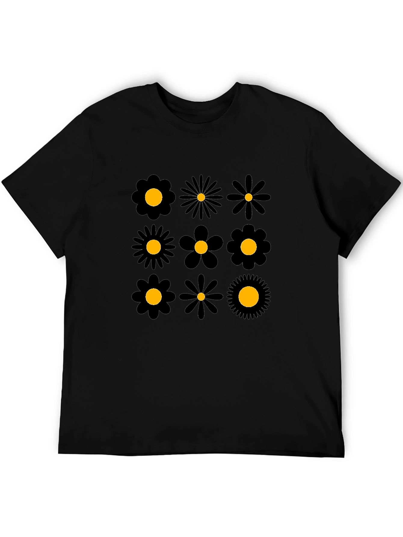 Floral Pattern Black Crew Neck T-Shirt