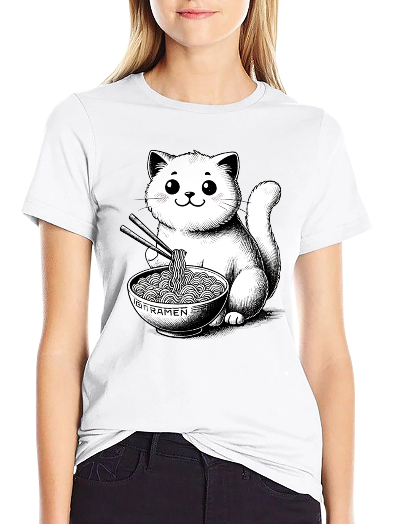 Cat Ramen T-Shirt - Kawaii Kitten Noodles Graphic Tee