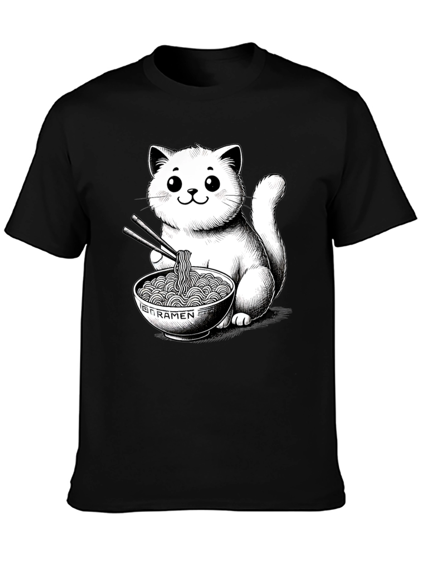 Cat Ramen T-Shirt - Kawaii Kitten Noodles Graphic Tee