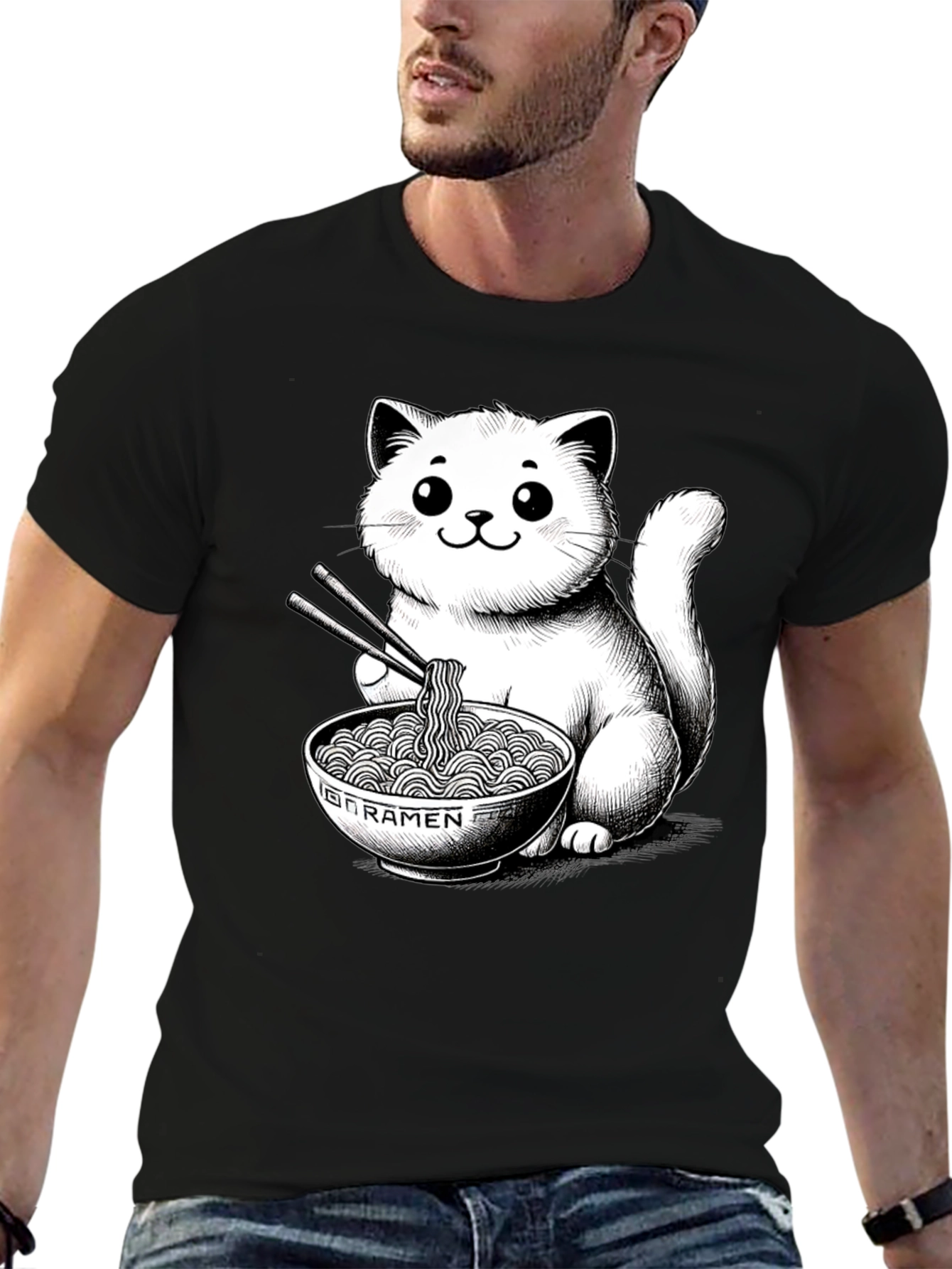 Cat Ramen T-Shirt - Kawaii Kitten Noodles Graphic Tee