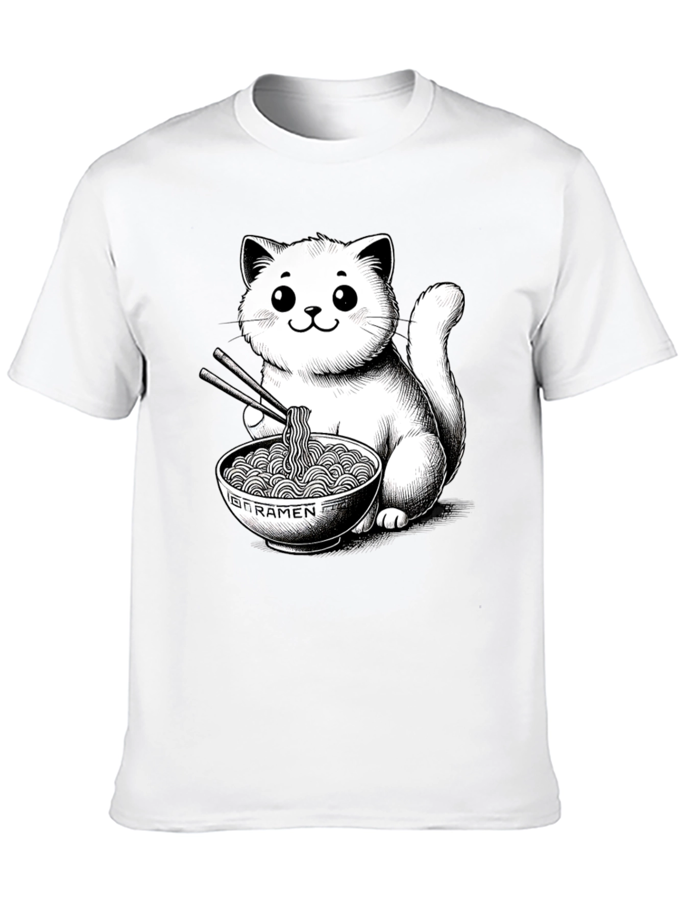 Cat Ramen T-Shirt - Kawaii Kitten Noodles Graphic Tee