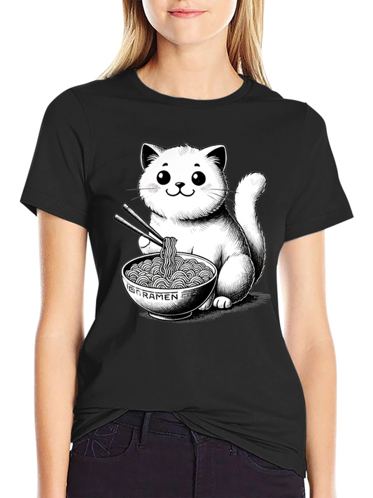 Cat Ramen T-Shirt - Kawaii Kitten Noodles Graphic Tee