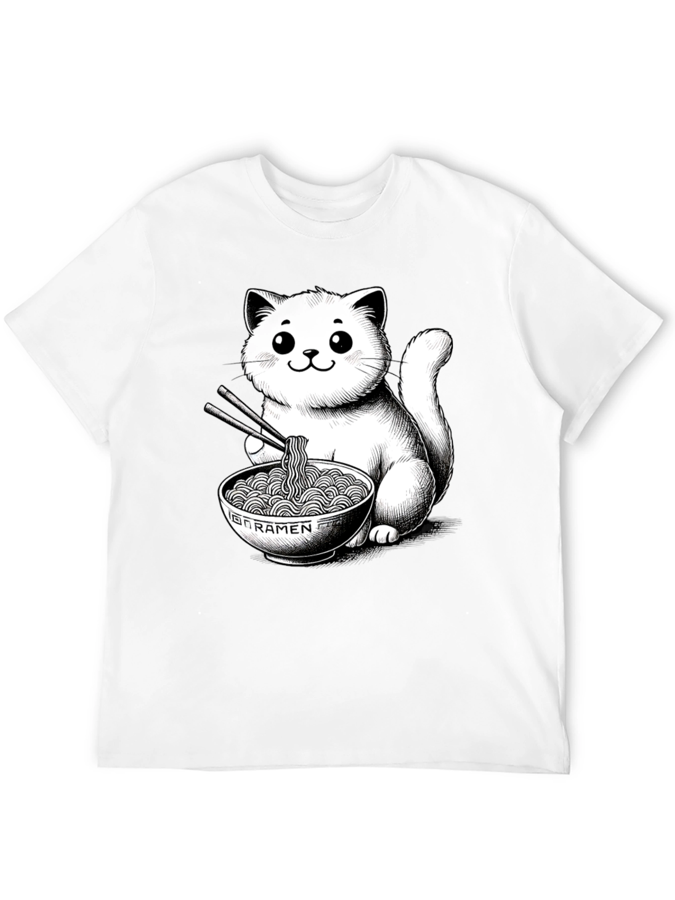 Cat Ramen T-Shirt - Kawaii Kitten Noodles Graphic Tee