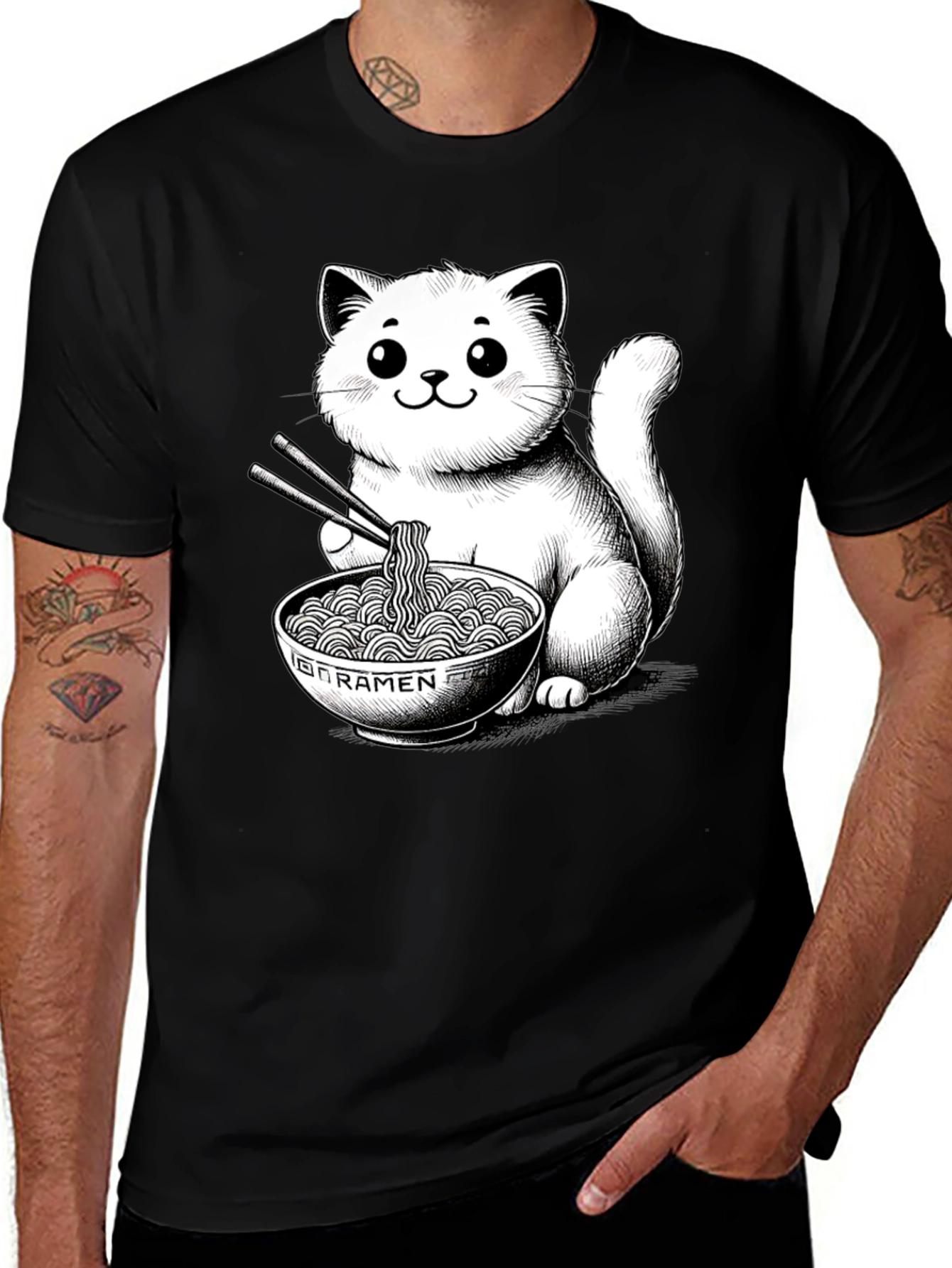 Cat Ramen T-Shirt - Kawaii Kitten Noodles Graphic Tee