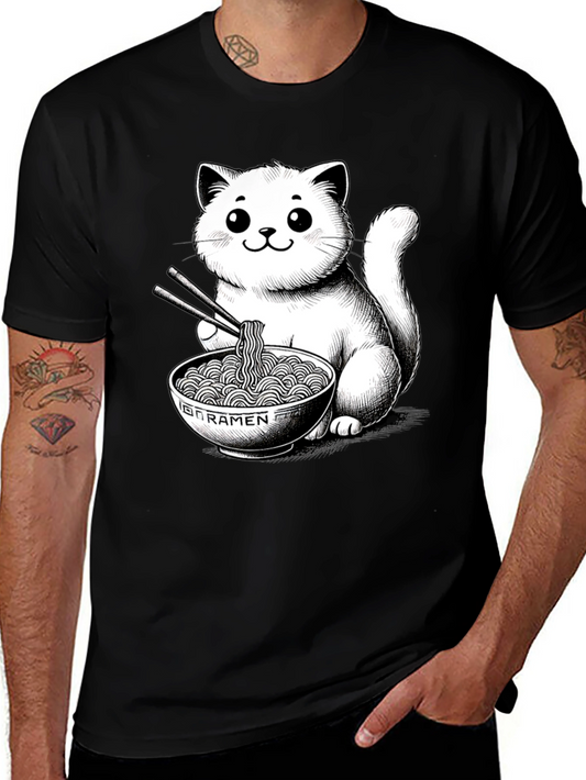 Cat Ramen T-Shirt - Kawaii Kitten Noodles Graphic Tee
