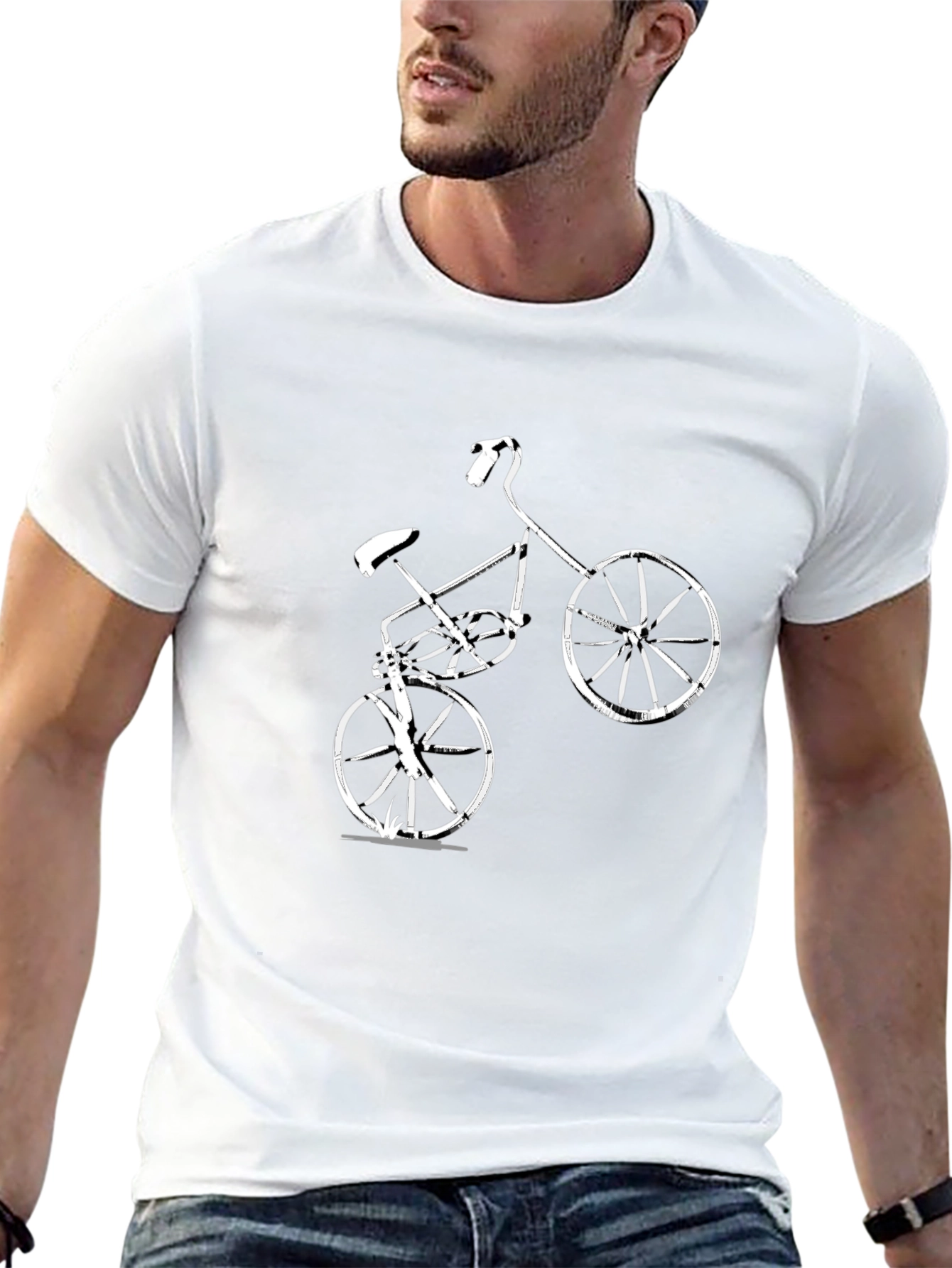 Mens Black T-Shirt with Bike Graphic
