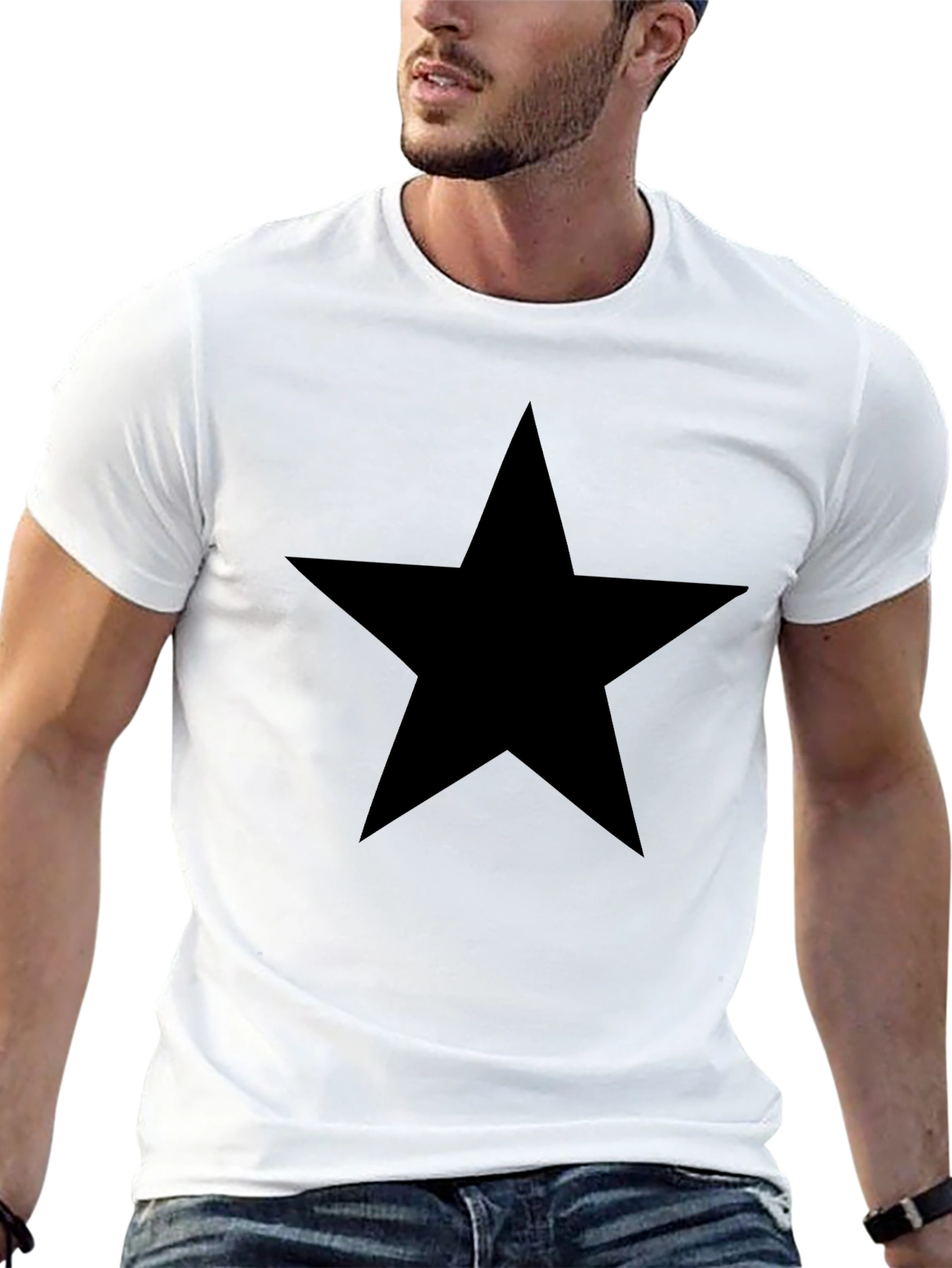 Bold Star Graphic Tee - Classic Black Cotton T-Shirt