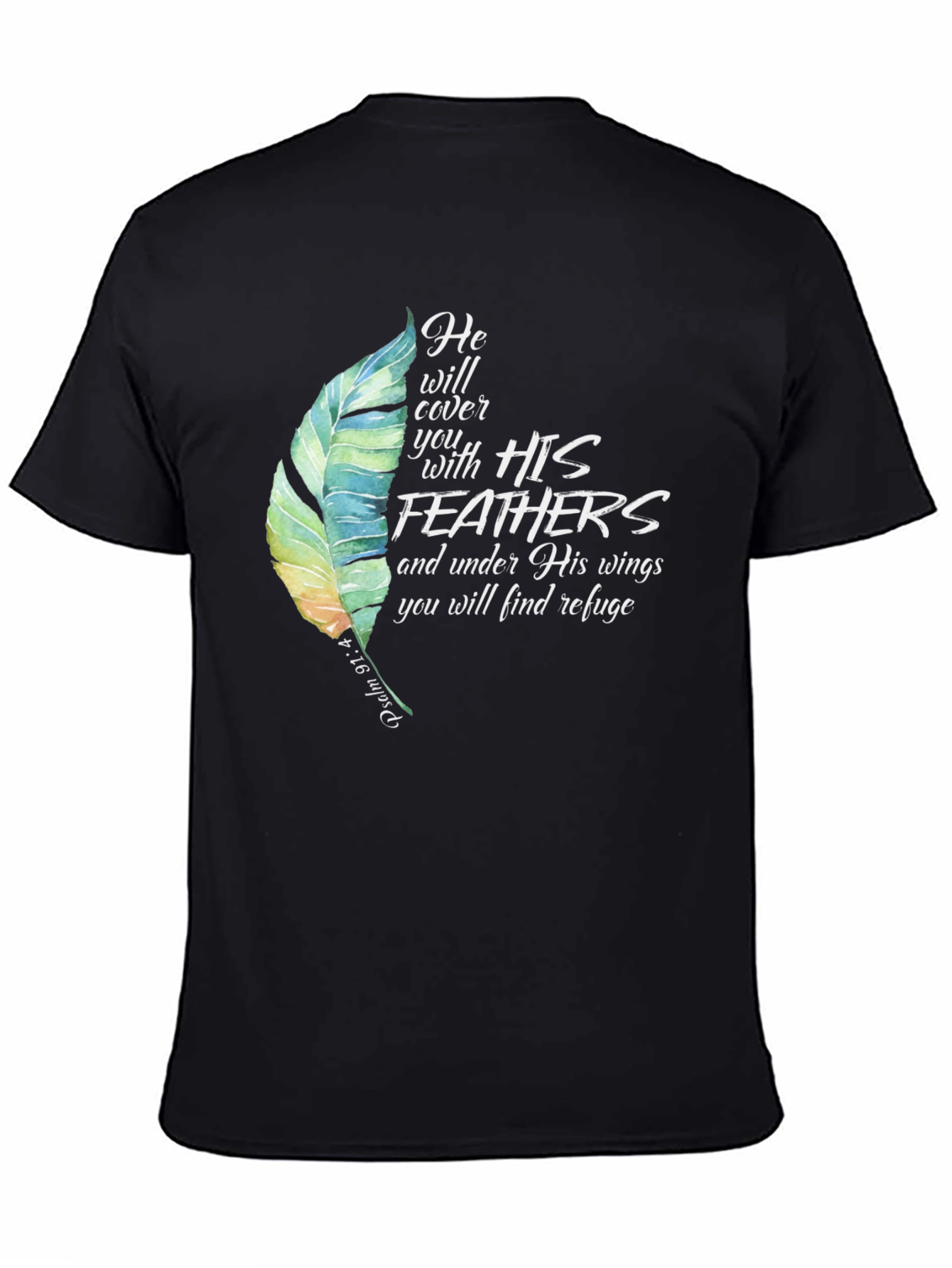 Feathers Graphic Tee Psalm 91:4 Religious Shirt