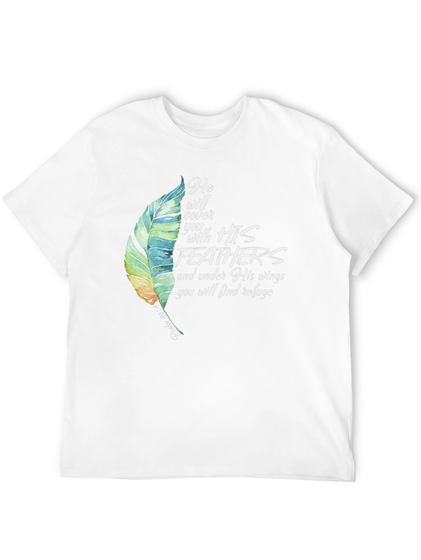 Feathers Graphic Tee Psalm 91:4 Religious Shirt