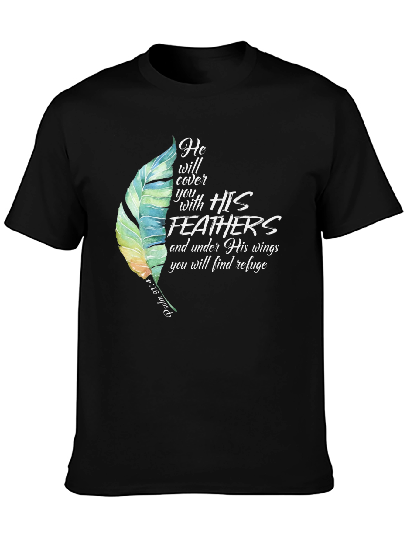 Feathers Graphic Tee Psalm 91:4 Religious Shirt