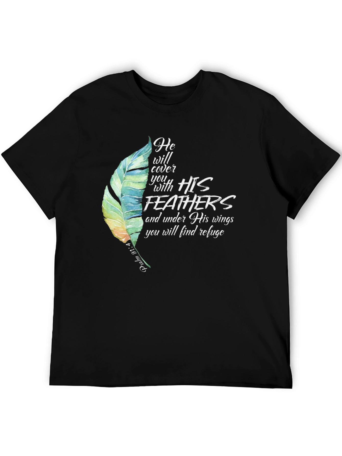 Feathers Graphic Tee Psalm 91:4 Religious Shirt