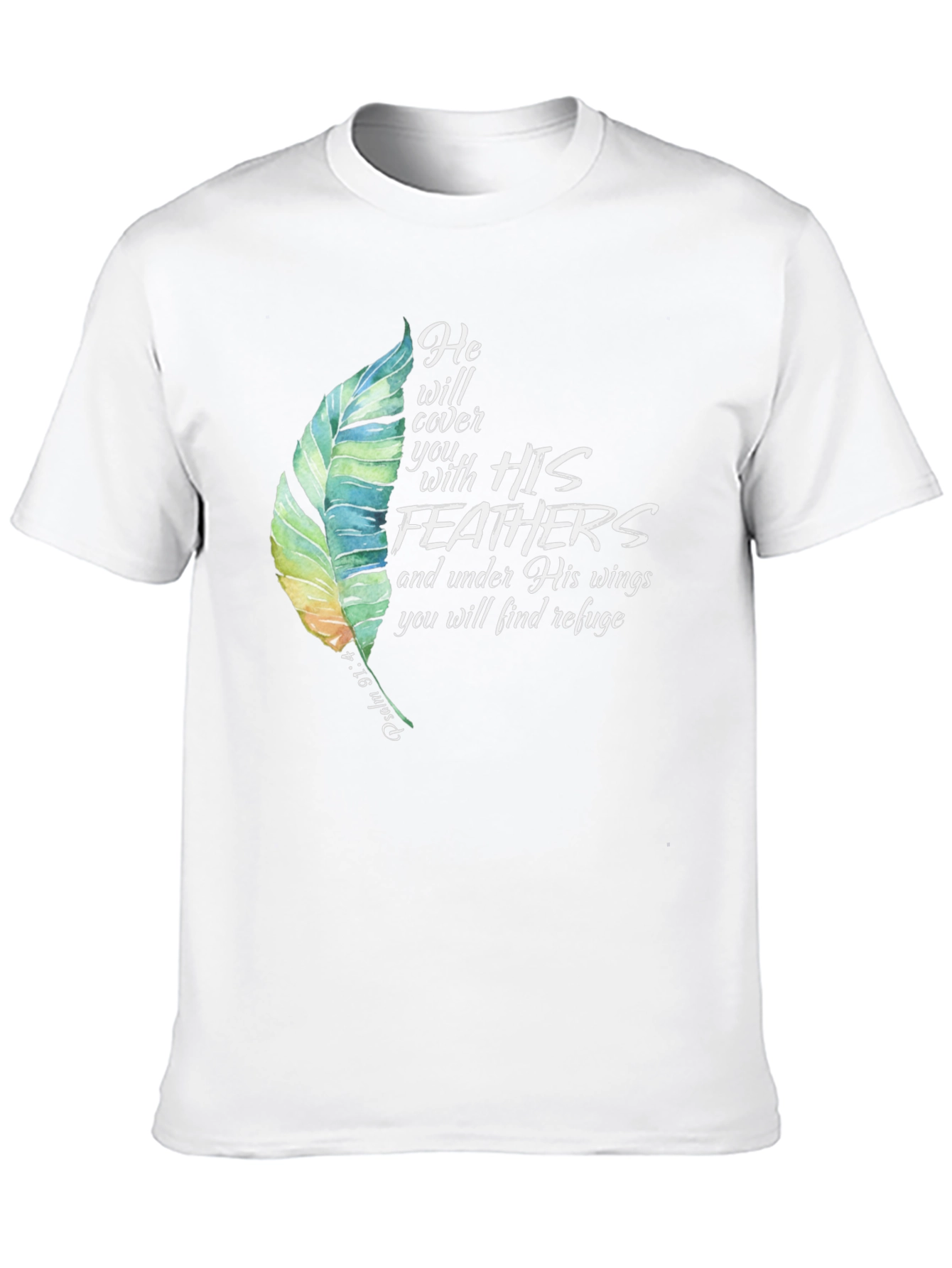Feathers Graphic Tee Psalm 91:4 Religious Shirt