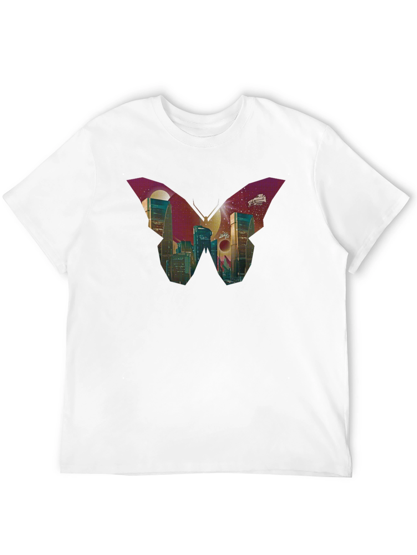 Butterfly Cityscape Graphic Tee - Modern Art T-Shirt