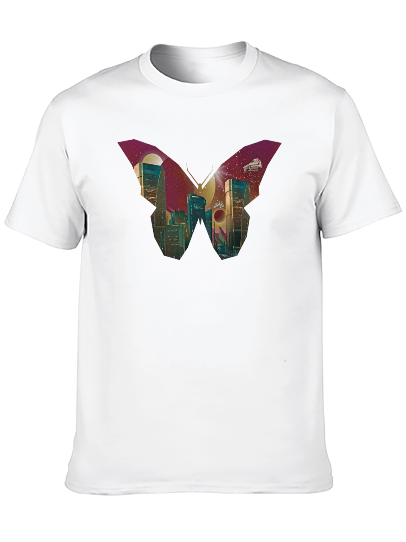 Butterfly Cityscape Graphic Tee - Modern Art T-Shirt
