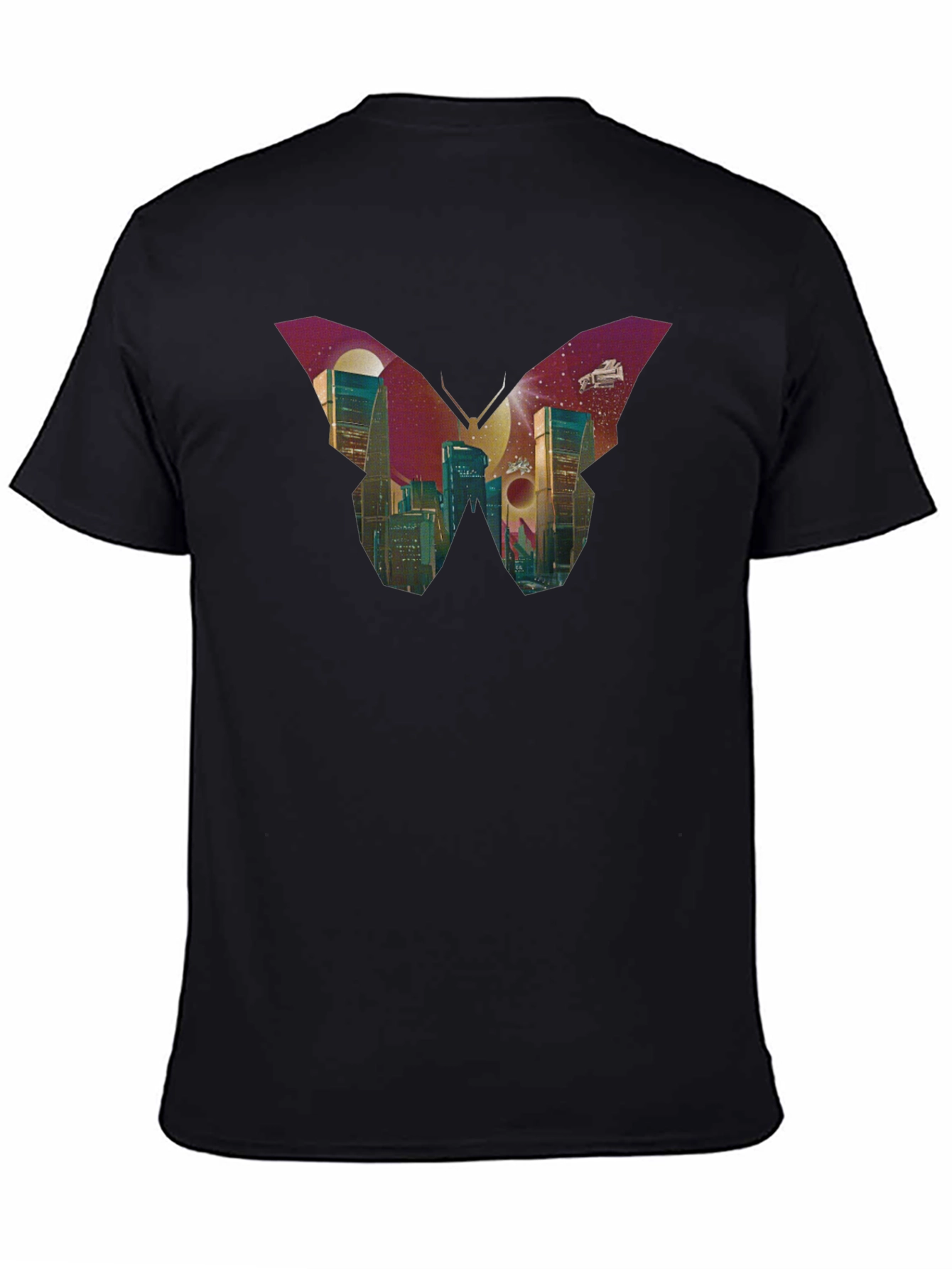 Butterfly Cityscape Graphic Tee - Modern Art T-Shirt