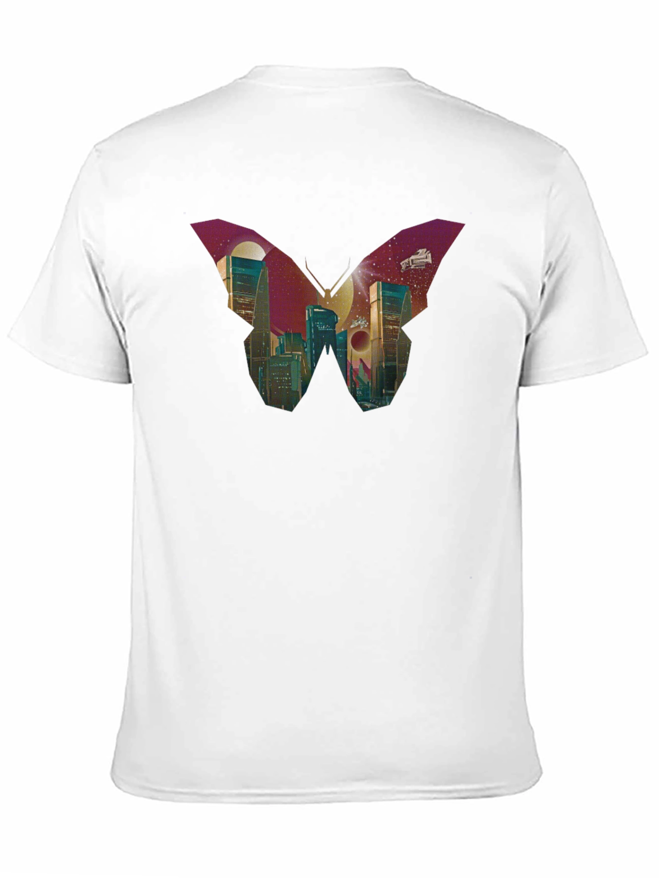 Butterfly Cityscape Graphic Tee - Modern Art T-Shirt