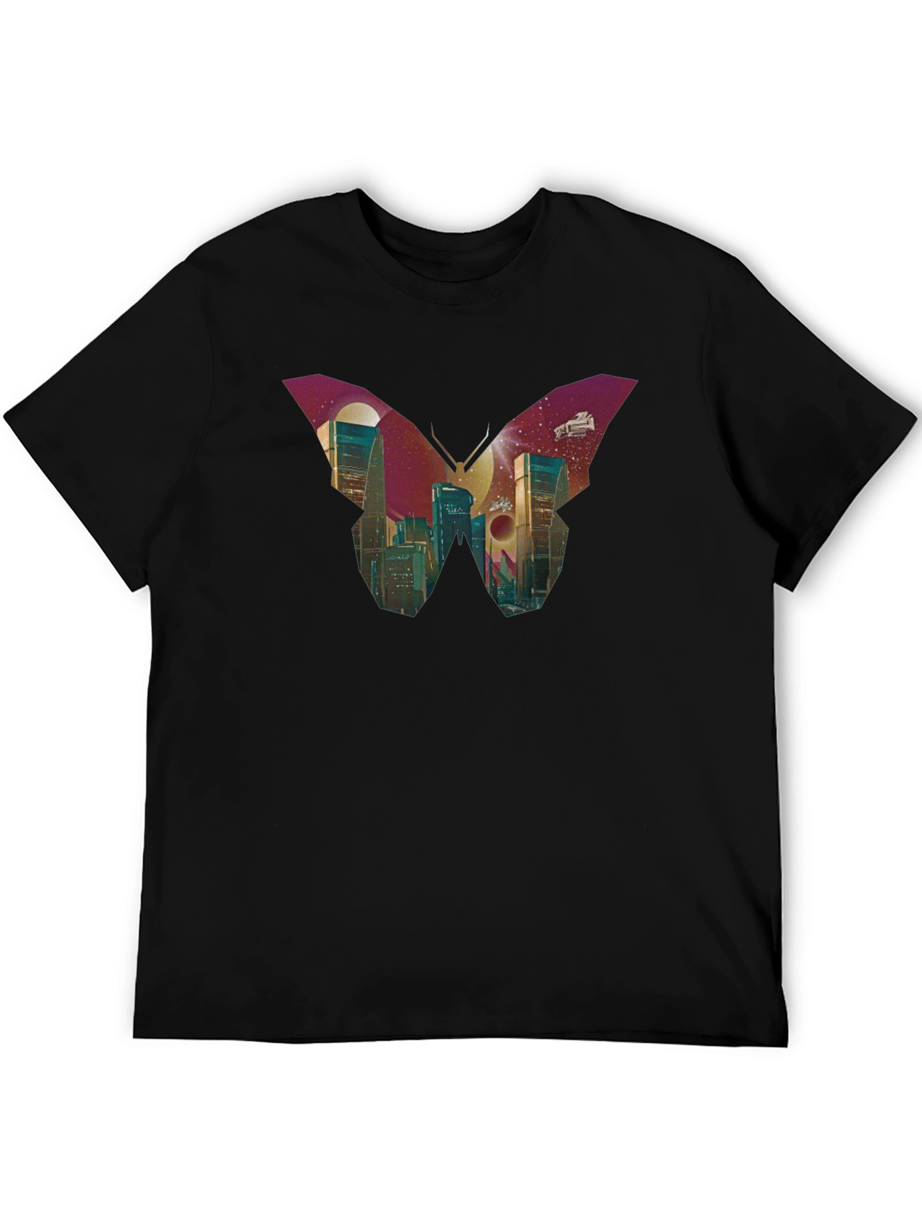 Butterfly Cityscape Graphic Tee - Modern Art T-Shirt