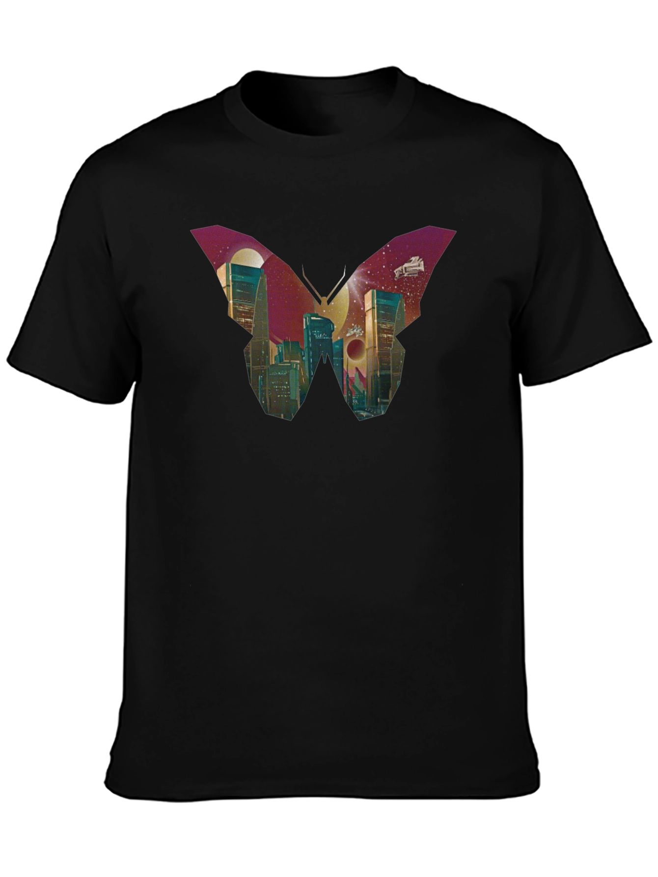 Butterfly Cityscape Graphic Tee - Modern Art T-Shirt