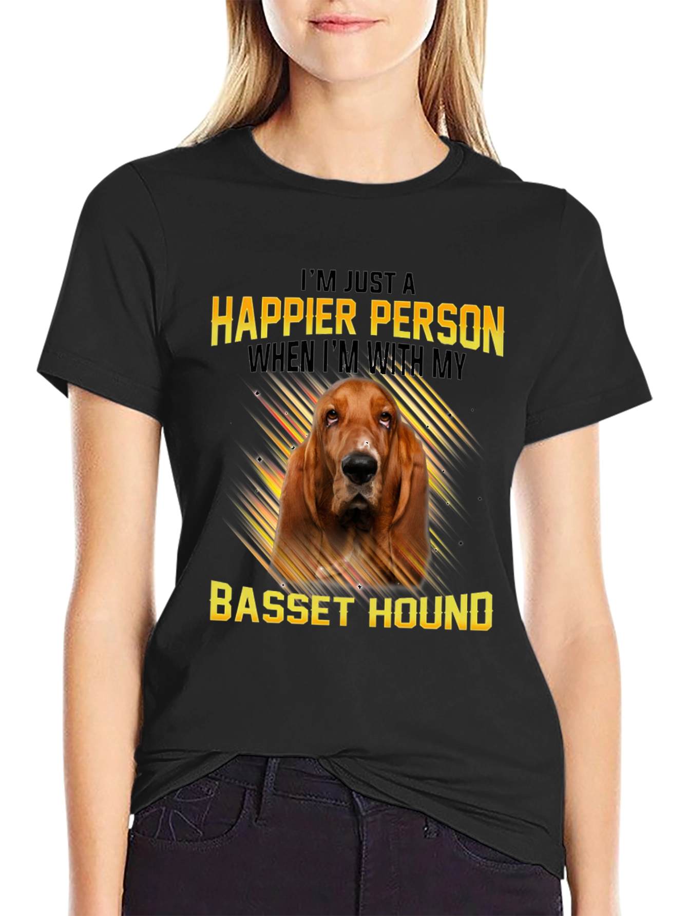 Happier Person Basset Hound Graphic Tee