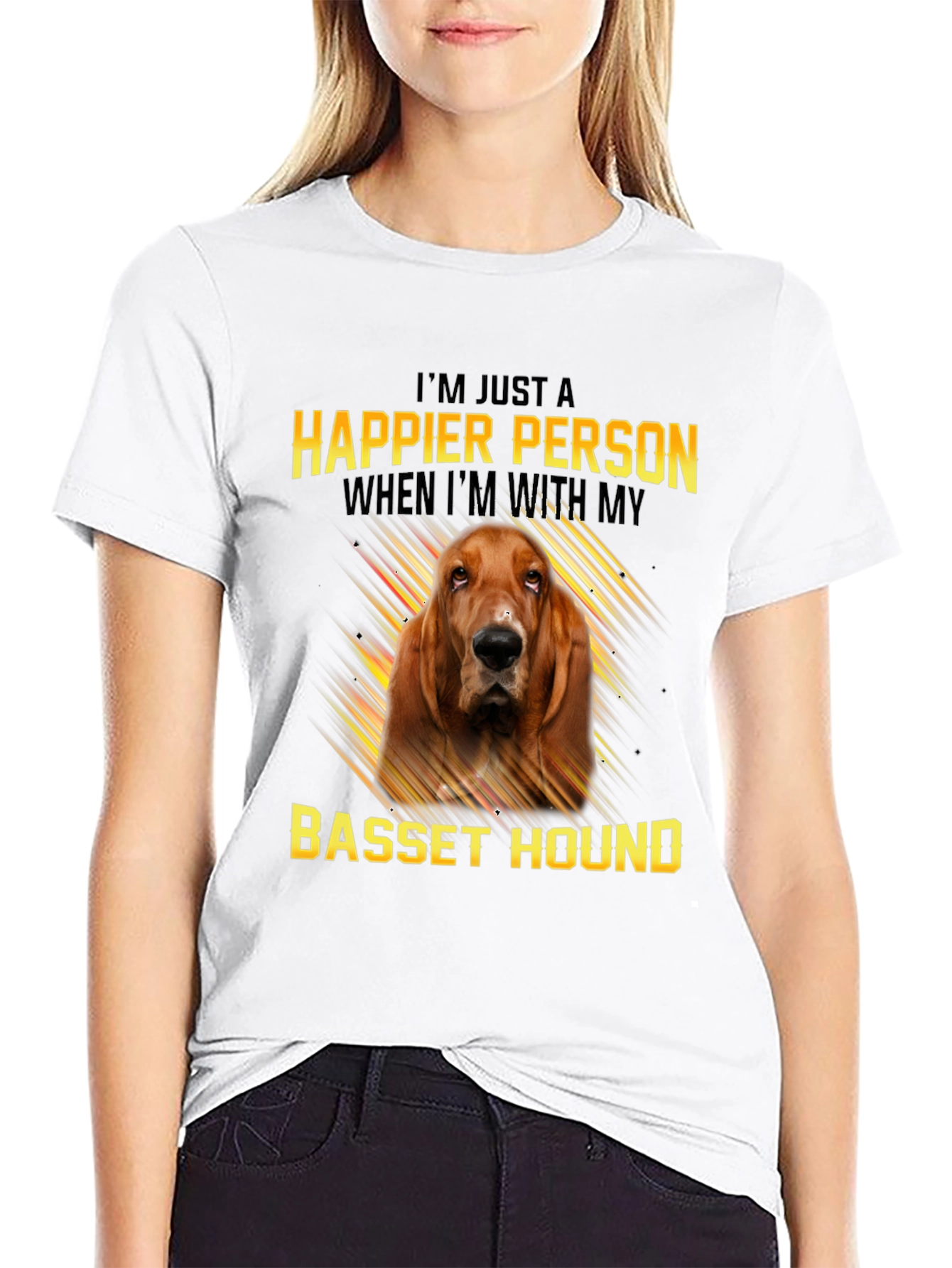 Happier Person Basset Hound Graphic Tee